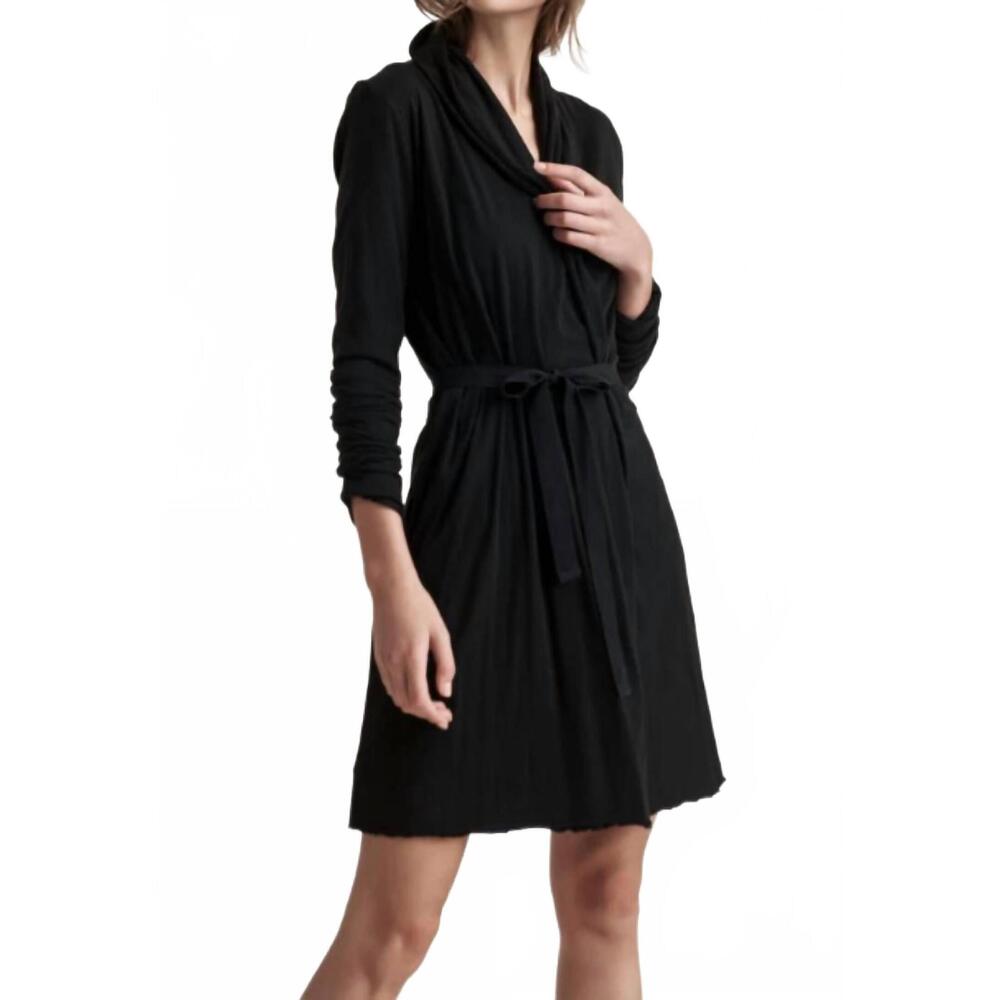NEW SKIN basic double layer wrap robe in black